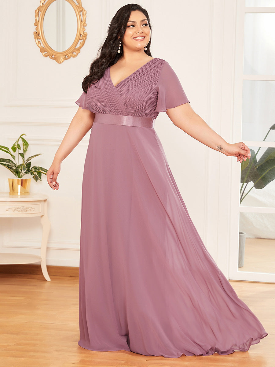 Double V-Neck Ruffles Padded Plus Size Wholesale Evening Dresses