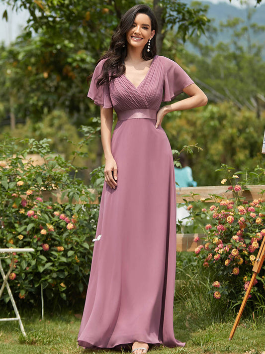 Color=Orchid | glamorous-double-v-neck-ruffles-padded-wholesale-evening-dresses-ep09890-2-Orchid 1