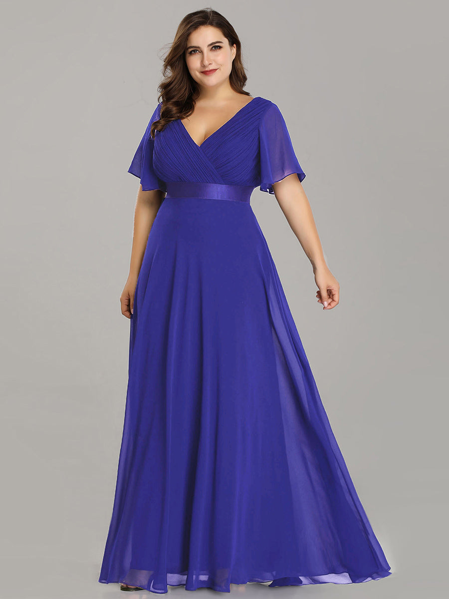Color=Sapphire Blue | Glamorous Double V-Neck Ruffles Padded Plus Size Evening Dresses-Sapphire Blue 1