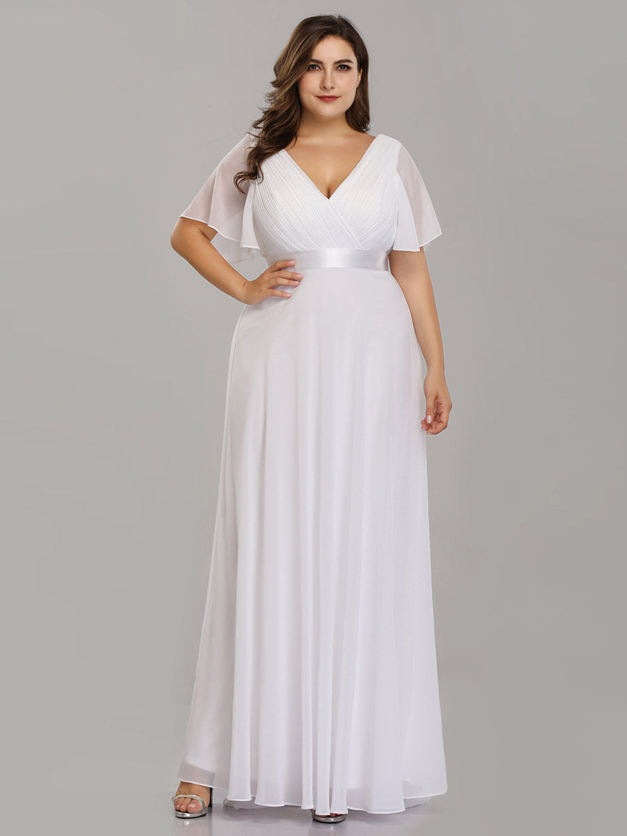 Color=White | Glamorous Double V-Neck Ruffles Padded Plus Size Evening Dresses-White 1