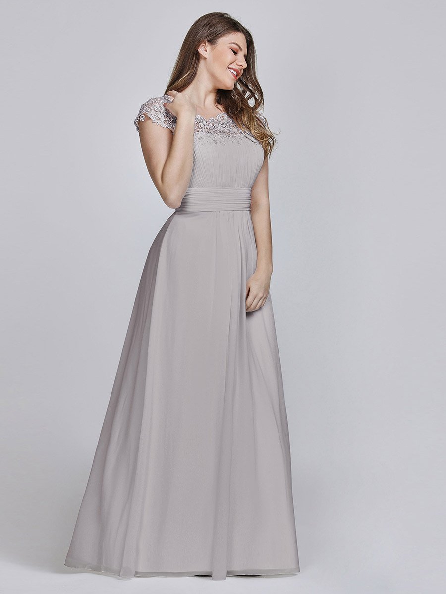 Lacey Neckline Open Back Ruched Bust Plus Size Evening Dresses