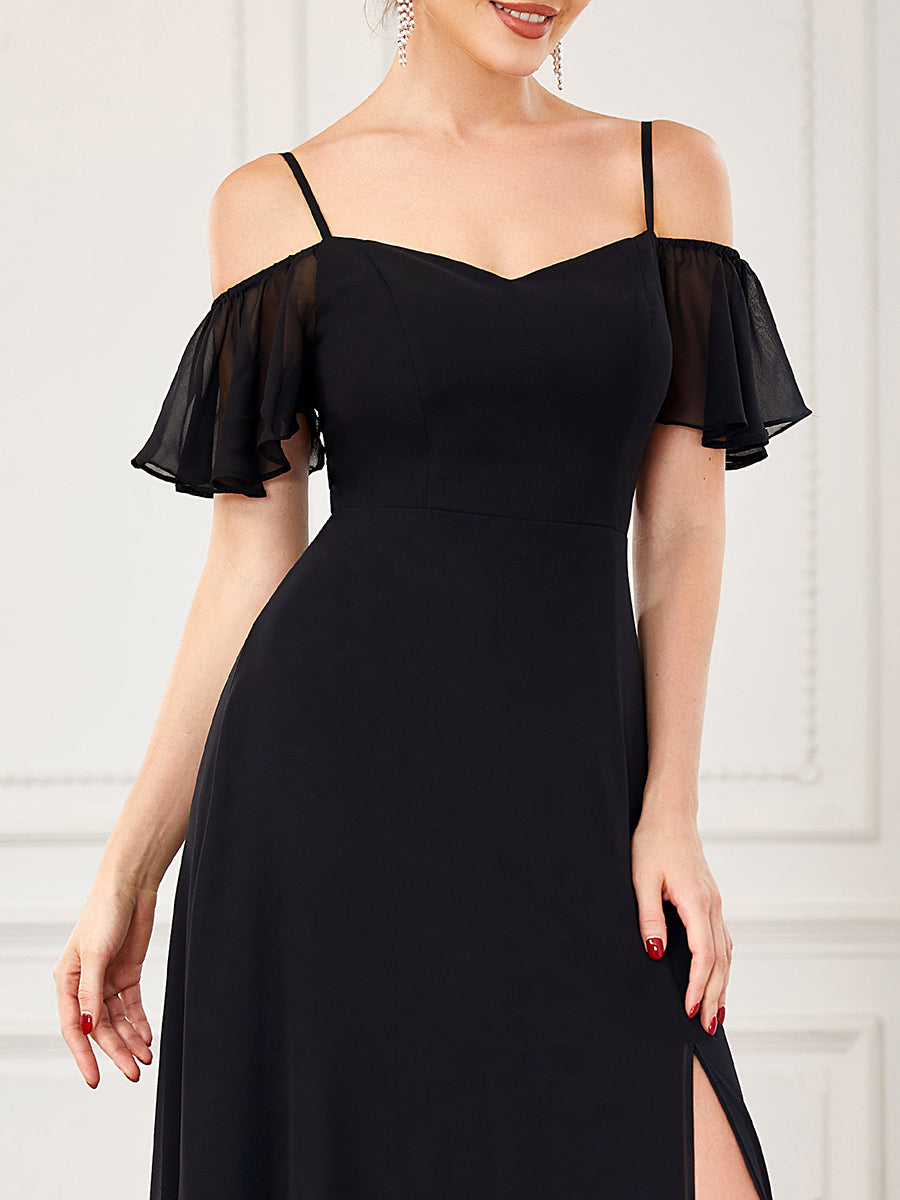 Wholesale High Split Chiffon Bridesmaid Dress With Spaghetti Straps