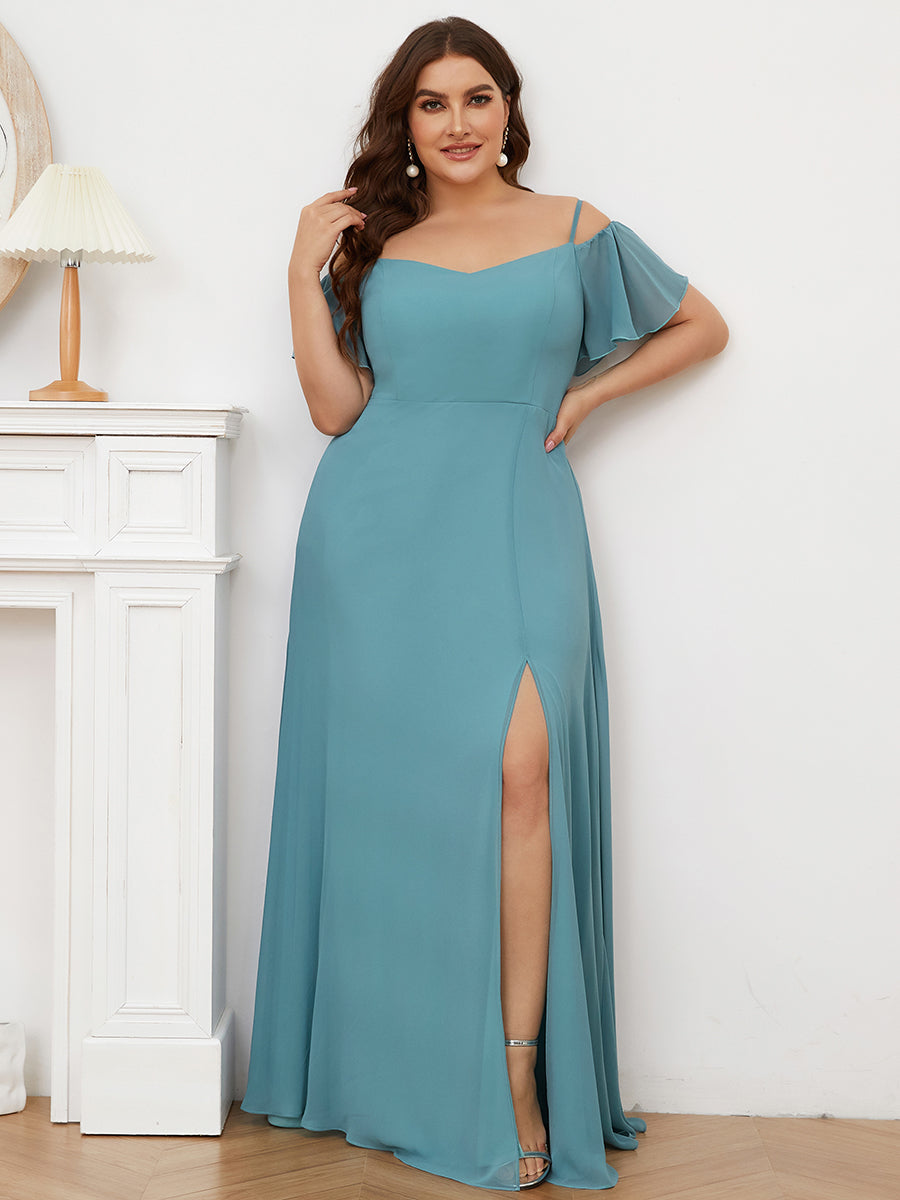 Color=Dusty Blue | Plain Solid Color Plus Size Wholesale Chiffon Bridesmaid Dress-Dusty Blue 1
