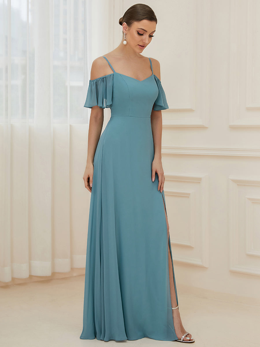 Flattering Deep V Neck Flare Sleeves Wholesale Bridesmaid Dresses