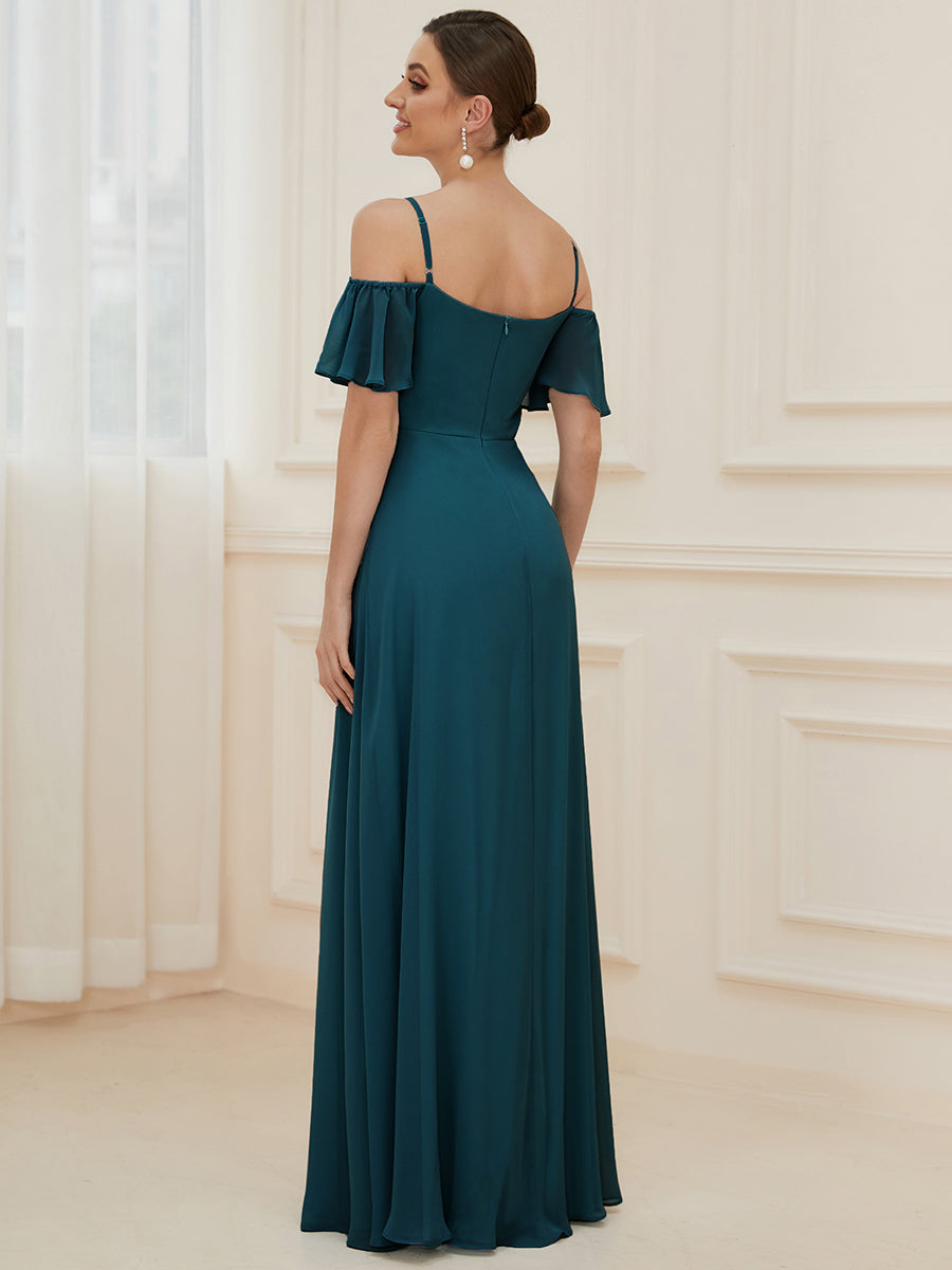Wholesale High Split Chiffon Bridesmaid Dress With Spaghetti Straps