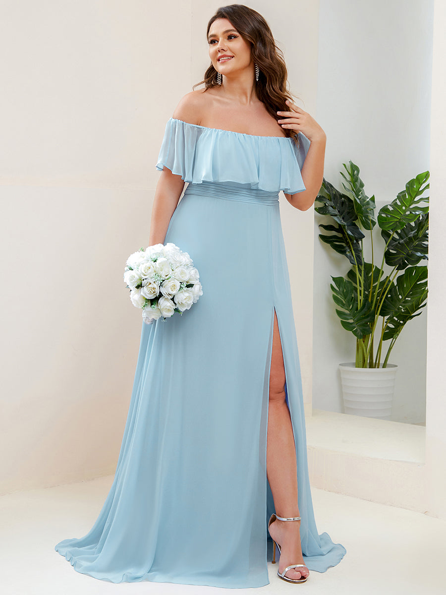 Women's Plus Size Ruffle Thigh Split Wholesale Bridesmaid Dresses