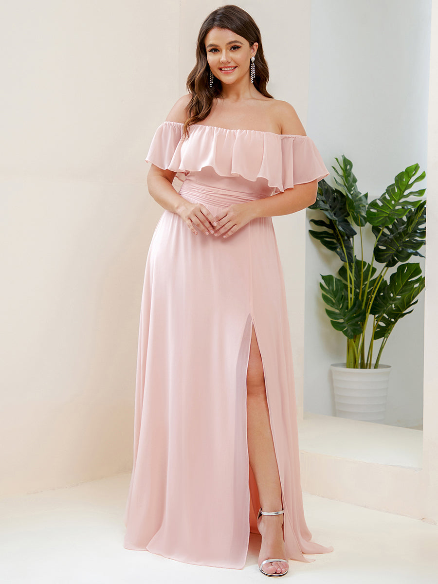 Women's Plus Size Ruffle Thigh Split Wholesale Bridesmaid Dresses