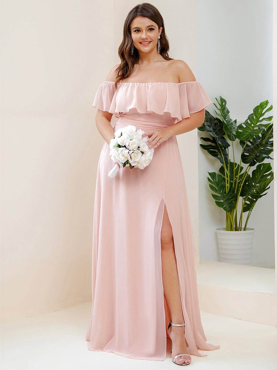 Women's Plus Size Ruffle Thigh Split Wholesale Bridesmaid Dresses