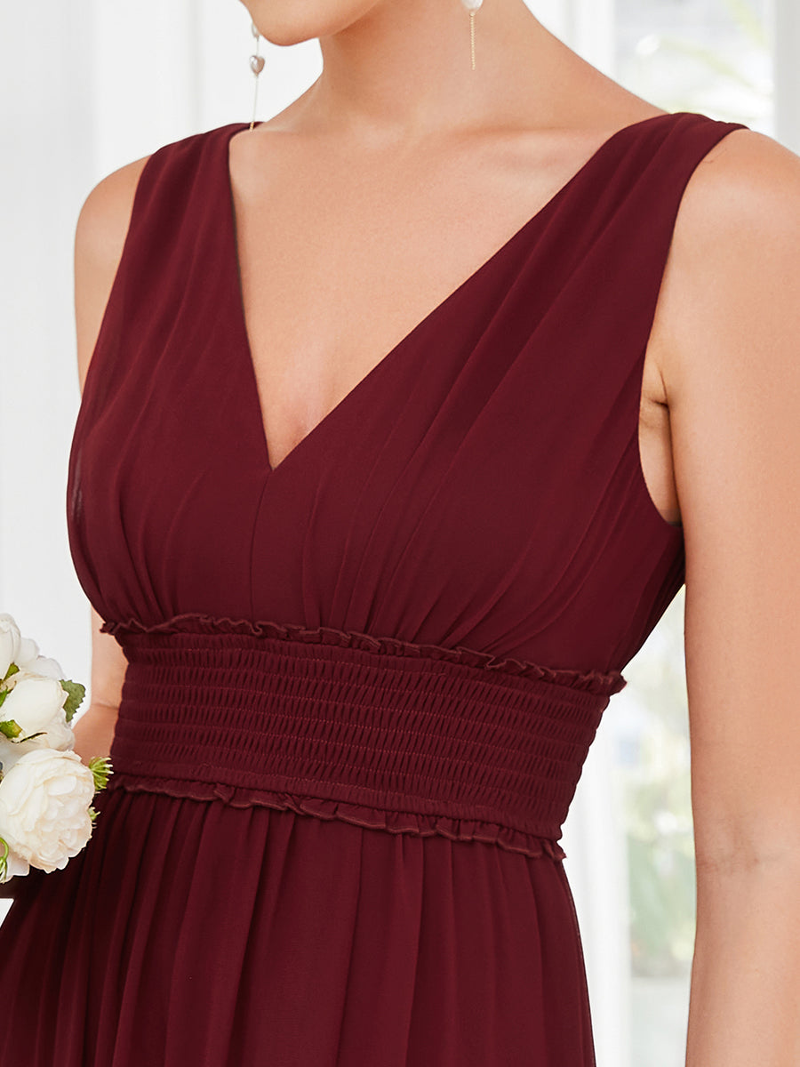 Sleeveless Deep V Neck Thigh High Split Wholesale Bridesmaid Dresses
