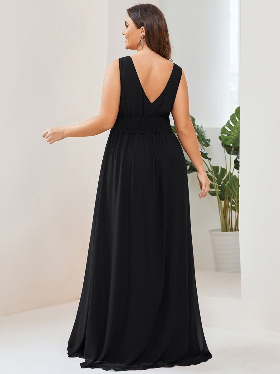 Plus Sleeveless Deep V Neck Thigh High Split Wholesale Bridesmaid Dresses