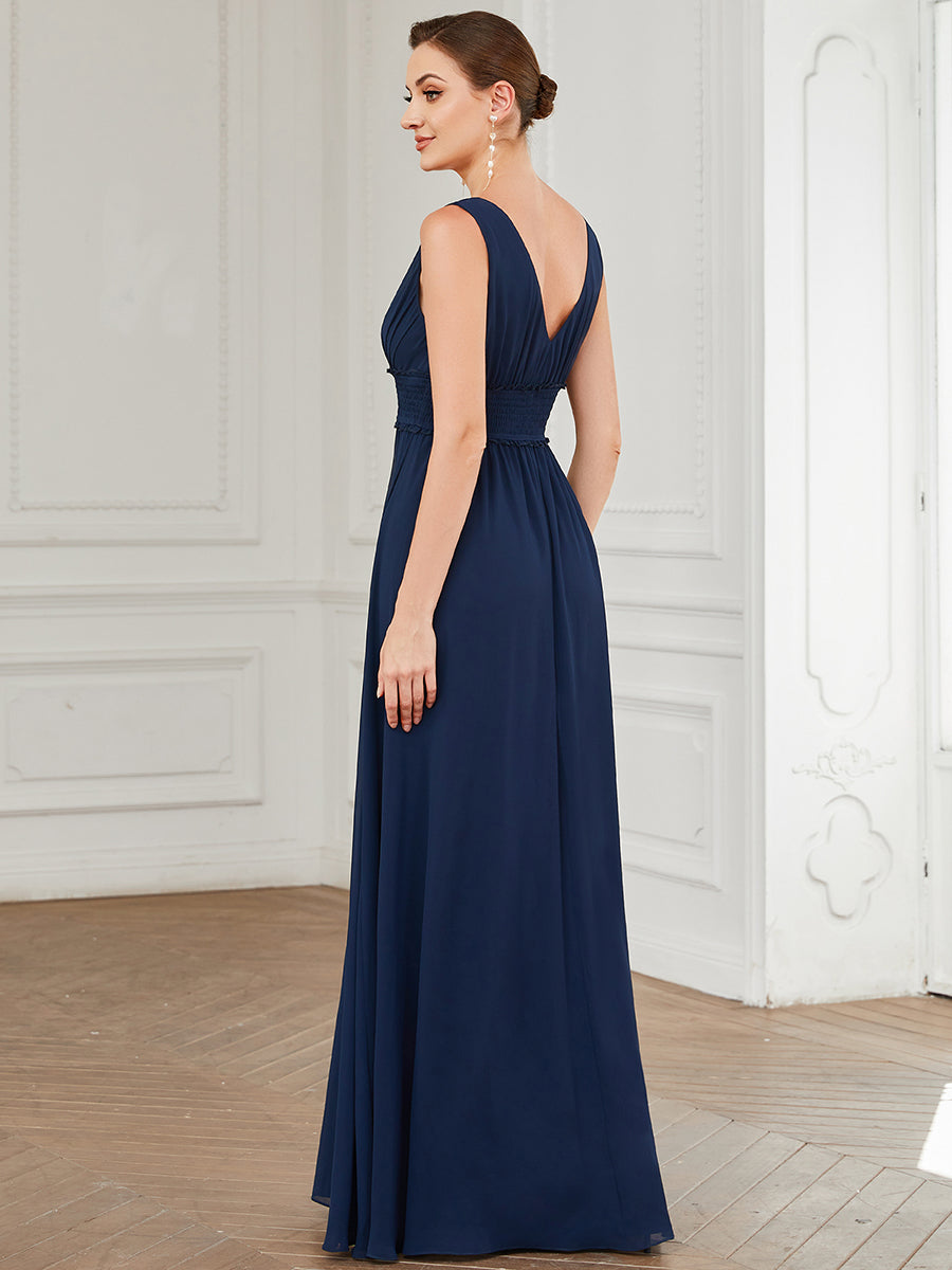 Sleeveless Deep V Neck Thigh High Split Wholesale Bridesmaid Dresses