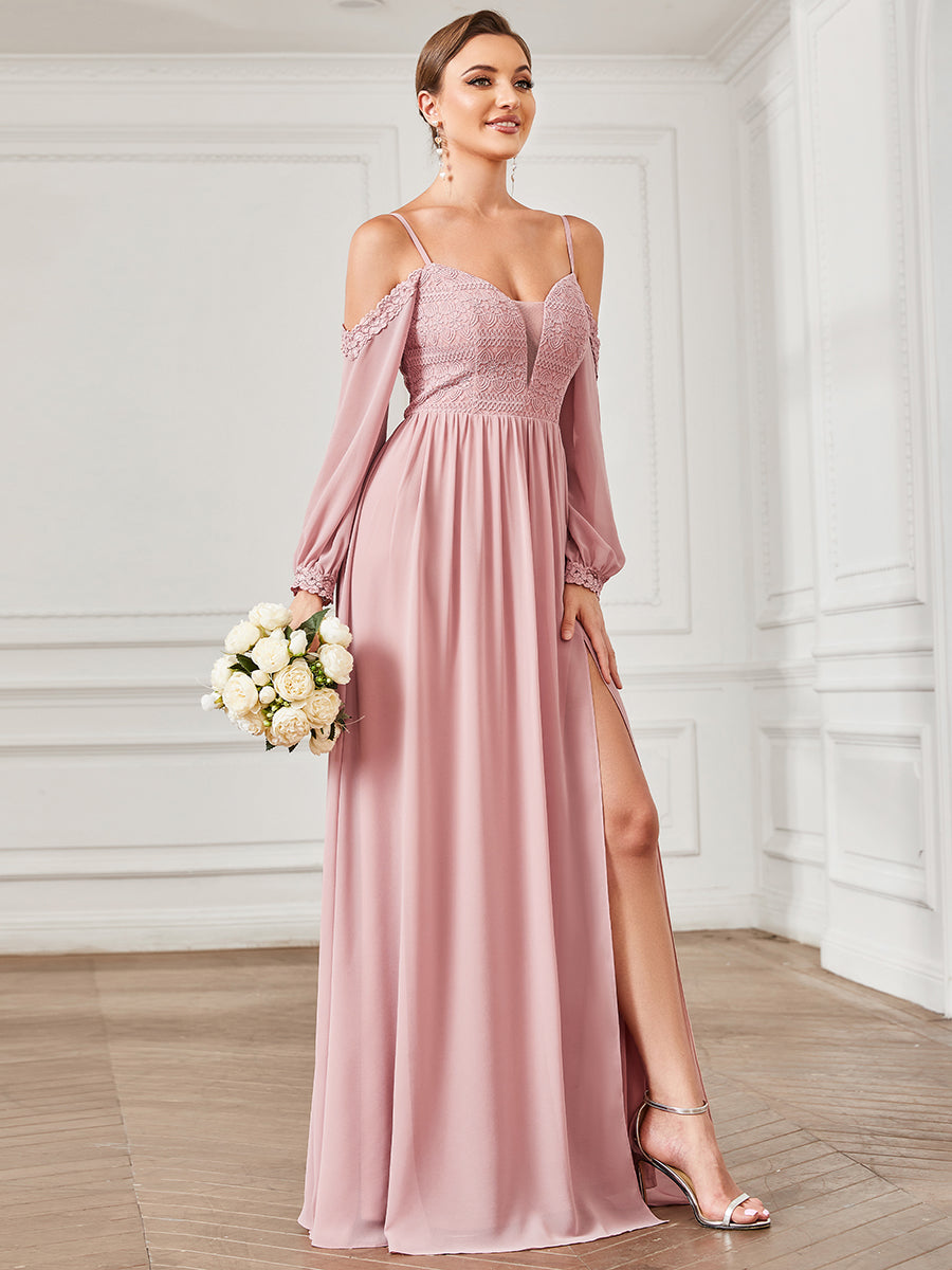 Deep V neck A Line Long Sleeves Wholesale Bridesmaid Dresses