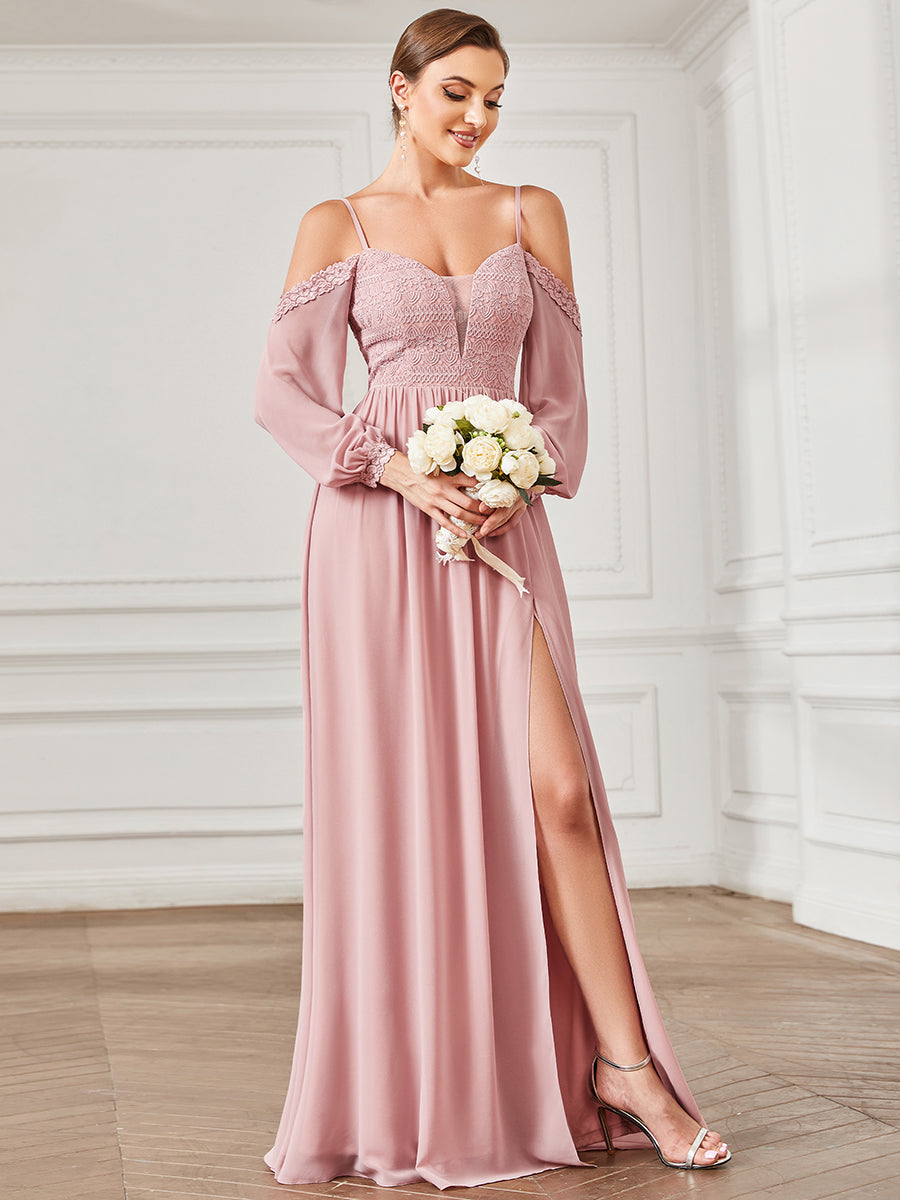Deep V neck A Line Long Sleeves Wholesale Bridesmaid Dresses