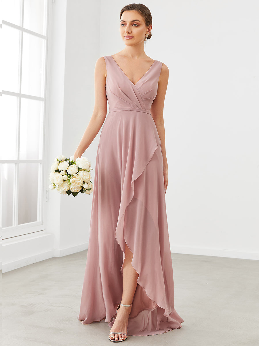 Wholesale Bridesmaid Dresses With Deep V Neck and Asymmetrical Hem