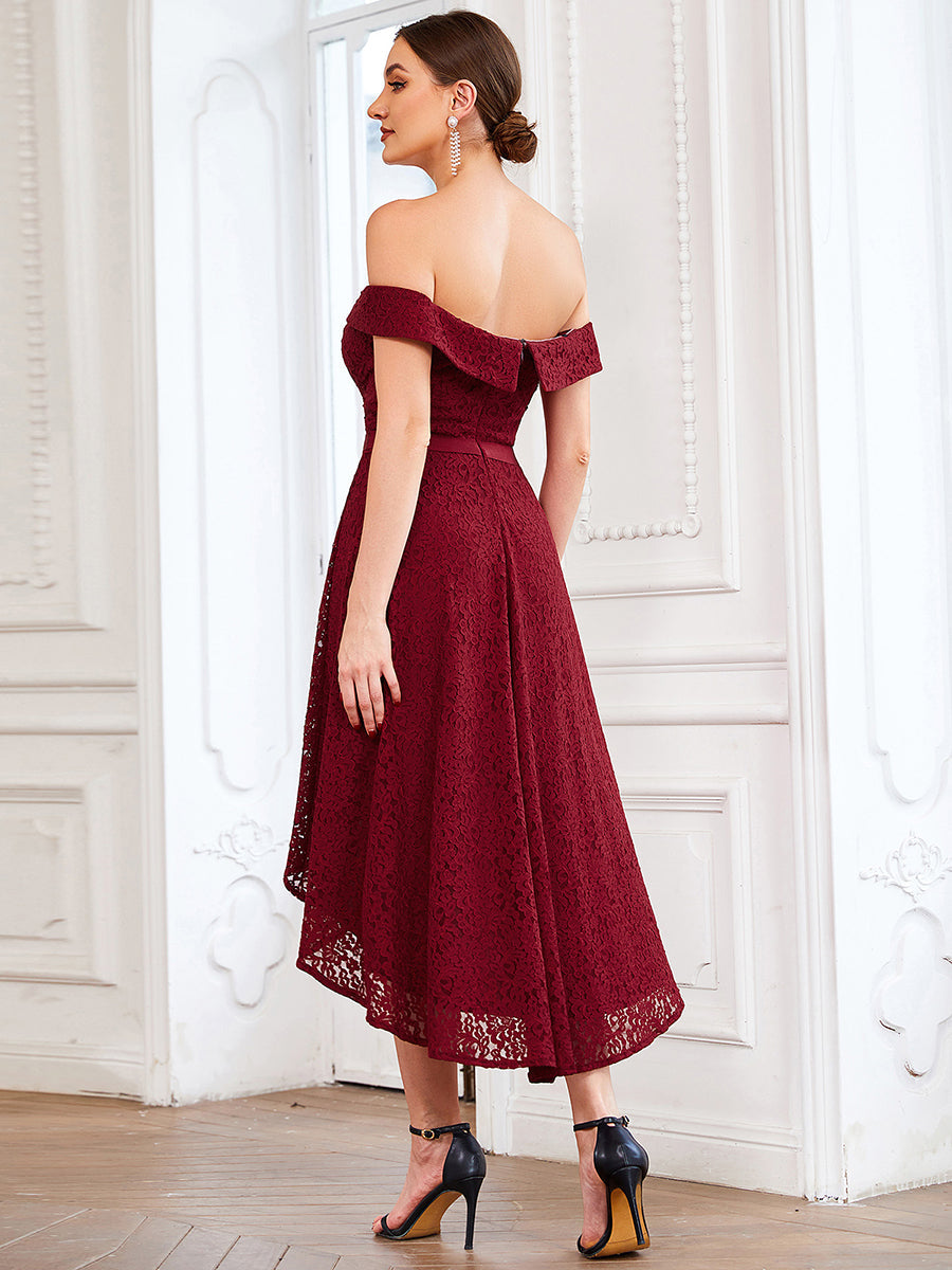 Off Shoulder Asymmetrical Hem Knee Length Wholesale Bridesmaid Dresses