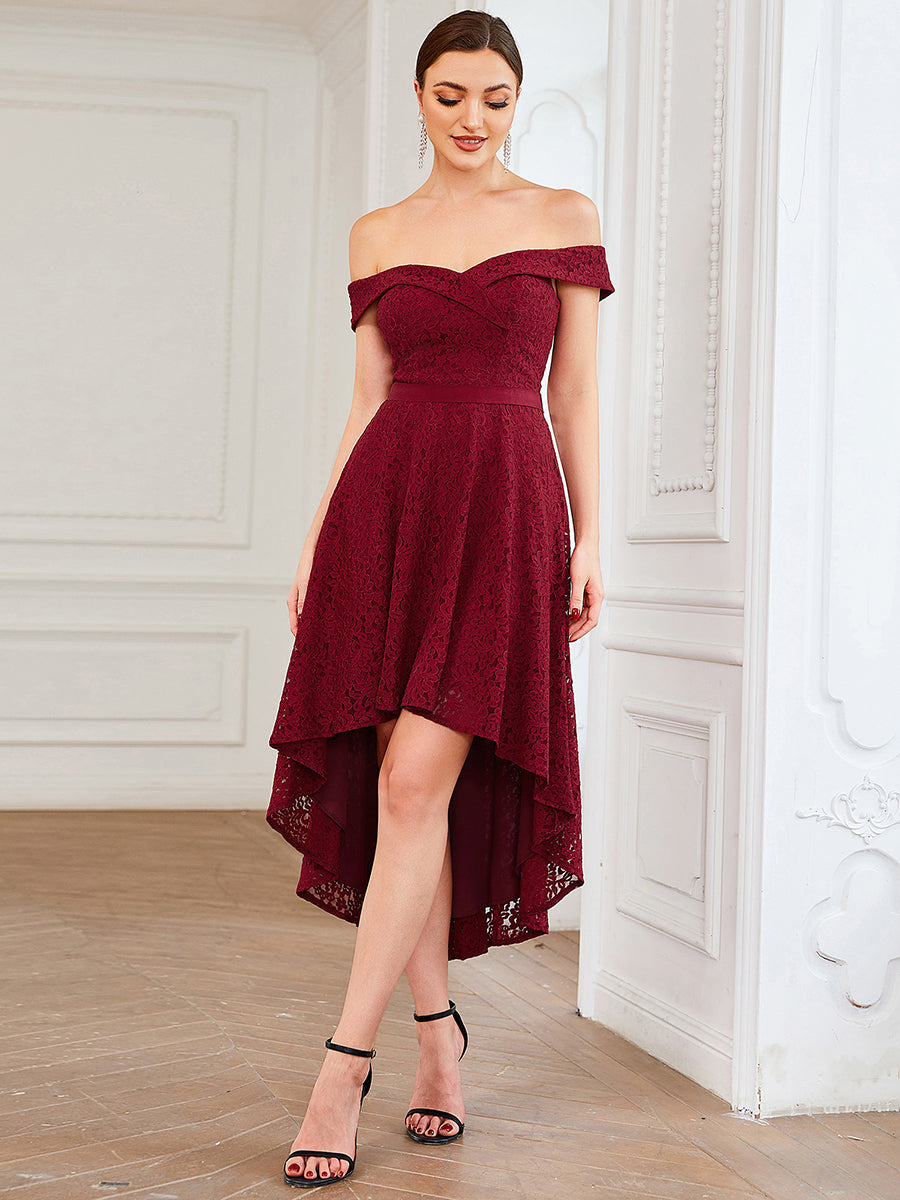 Off Shoulder Asymmetrical Hem Knee Length Wholesale Bridesmaid Dresses
