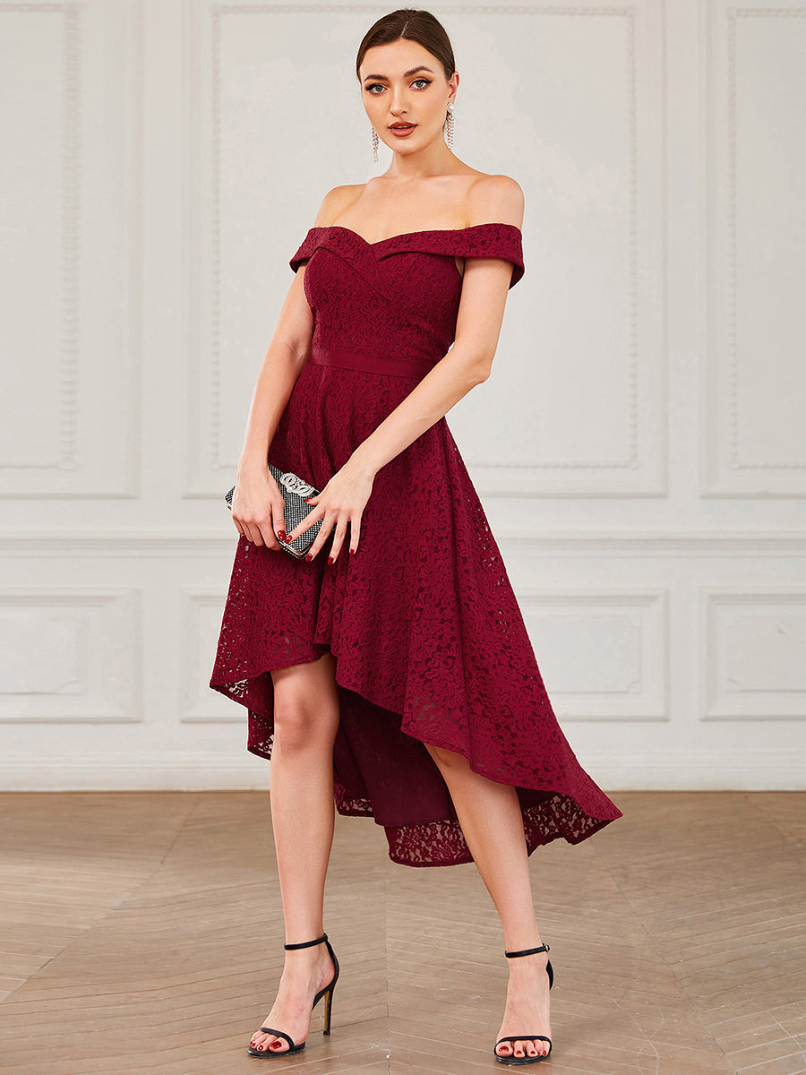Off Shoulder Asymmetrical Hem Knee Length Wholesale Bridesmaid Dresses