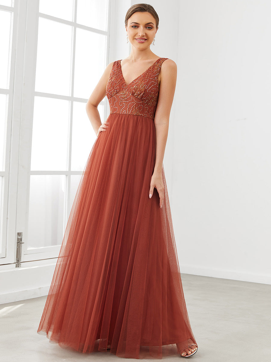 Color=brick-red | Backless Deep V Neck Sleeveless A Line Wholesale Bridesmaid Dresses-brick-red 1