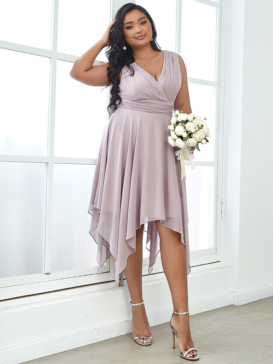Color=Lalic | Pretty Wholesale Knee Length Chiffon Bridesmaid Dress With Irregular Hem-Lalic 1