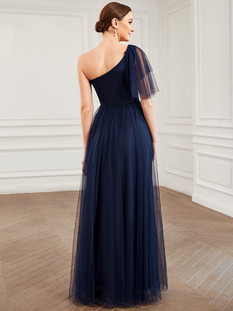 One Shoulder A Line Ruffles Sleeves Wholesale Bridesmaid Dresses