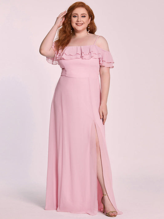 Color=Mauve | Plus Size Lovely Floor Length Ruffle Sleeves Wholesale Bridesmaid Dresses-Mauve 1