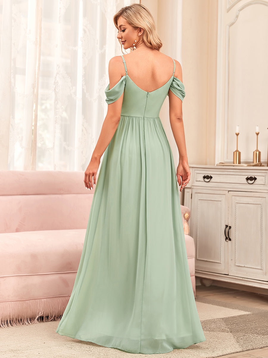 A Line Floor Length Deep V Neck Wholesale Bridesmaid Dresses