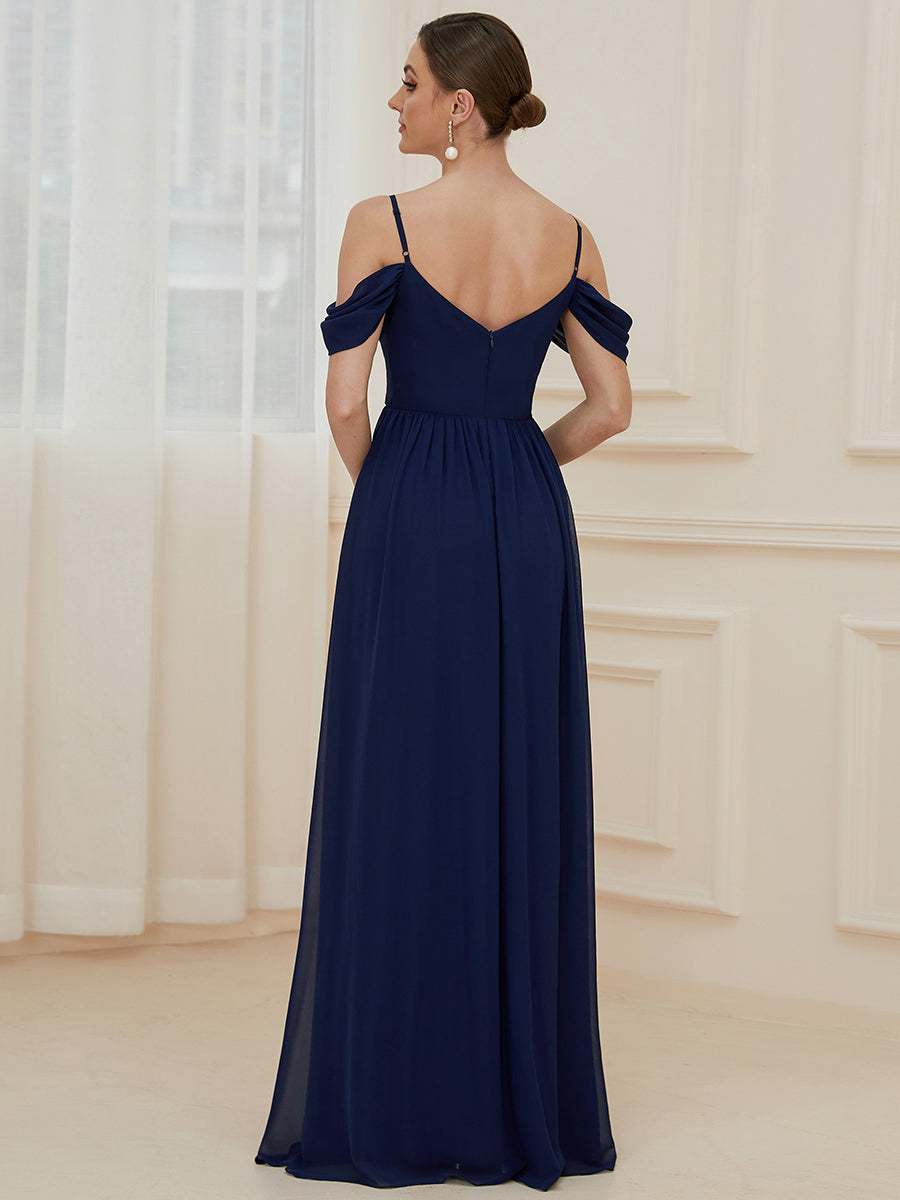 A Line Floor Length Deep V Neck Wholesale Bridesmaid Dresses