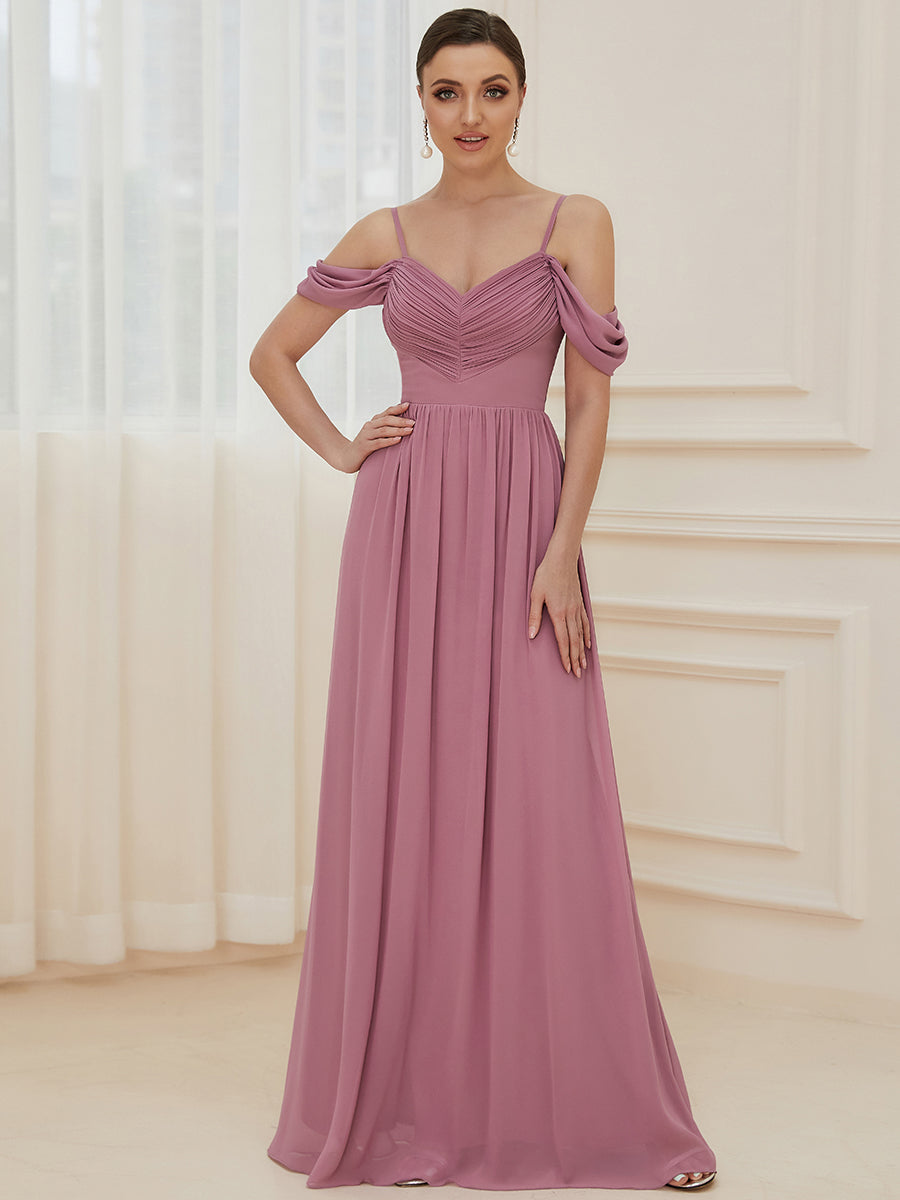 Color=Orchid | A Line Floor Length Deep V Neck Wholesale Bridesmaid Dresses-Orchid 1