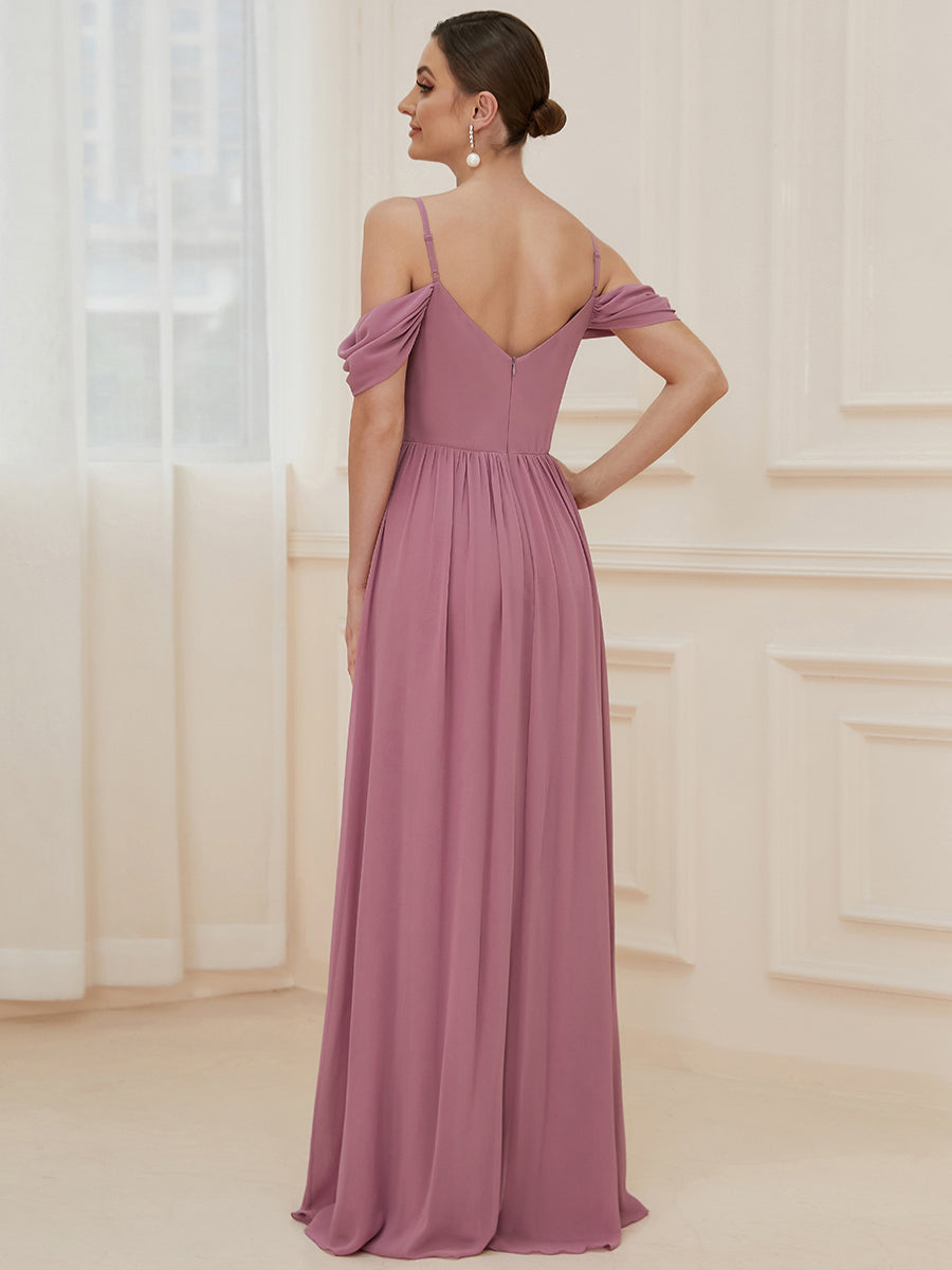 A Line Floor Length Deep V Neck Wholesale Bridesmaid Dresses