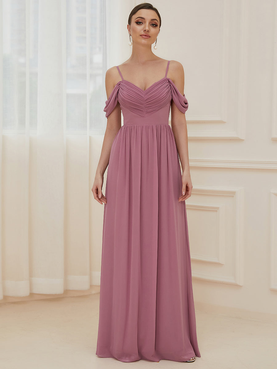 A Line Floor Length Deep V Neck Wholesale Bridesmaid Dresses