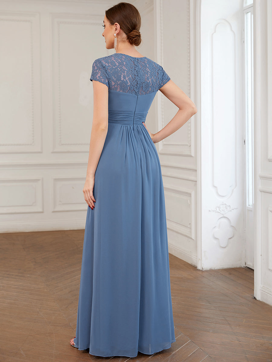 Short Round Neck A Line Floor-Length Wholesale Evening Dresses
