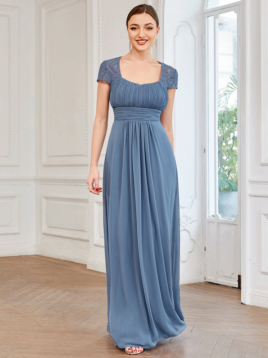 Color=Dusty Navy | Short Round Neck A Line Floor-Length Wholesale Evening Dresses-Dusty Navy 1