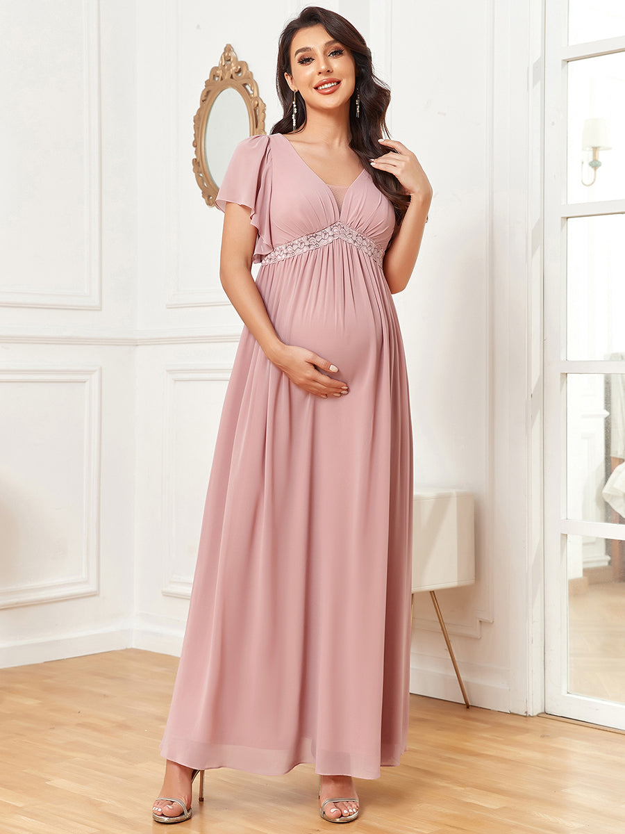 Sexy Ruffles Sleeves Deep V Neck A Line Wholesale Maternity Dresses