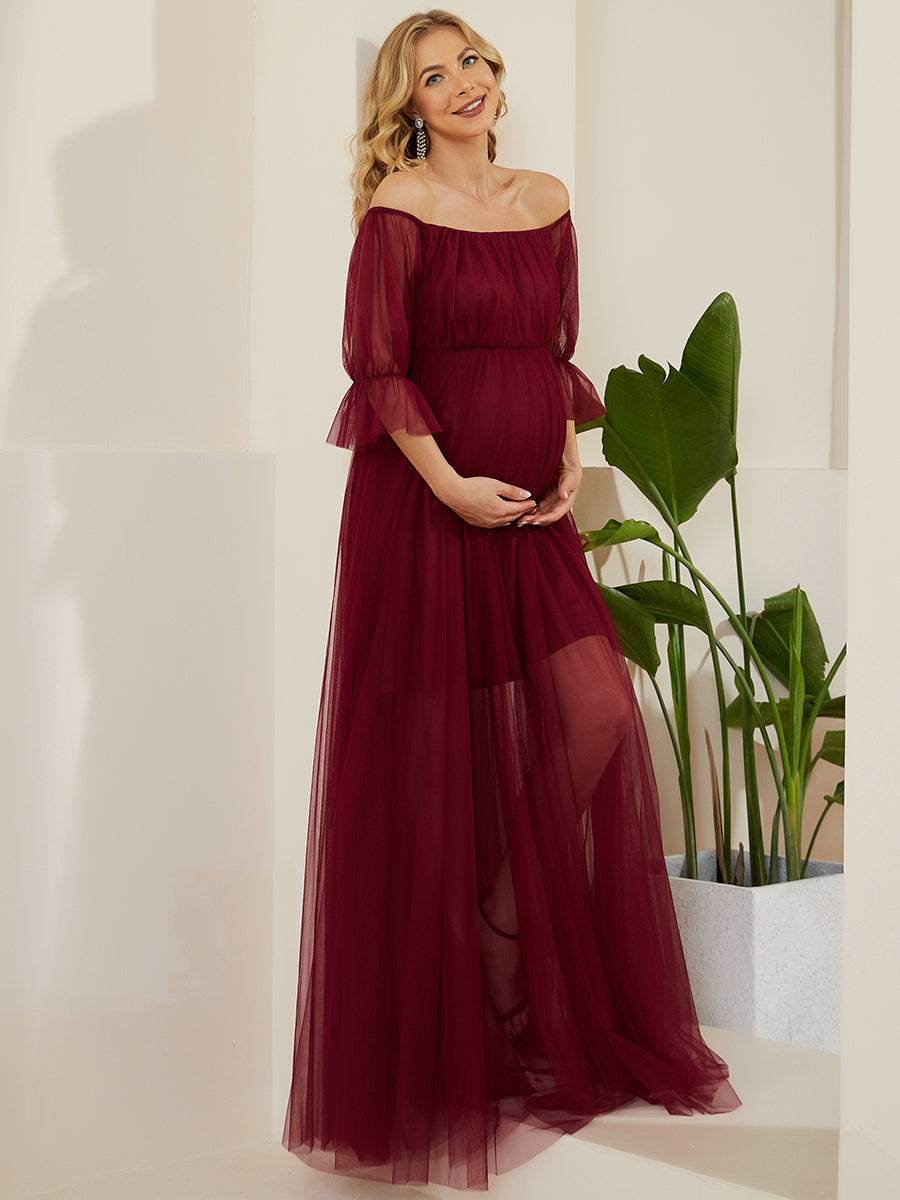 A Line Short Puff Sleeves Wholesale Maternity Dresses