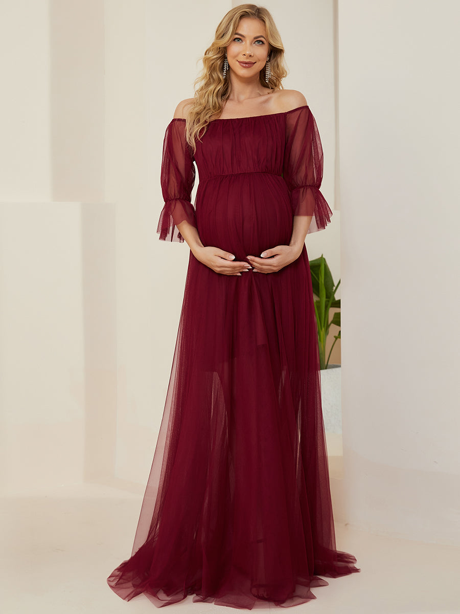 A Line Short Puff Sleeves Wholesale Maternity Dresses