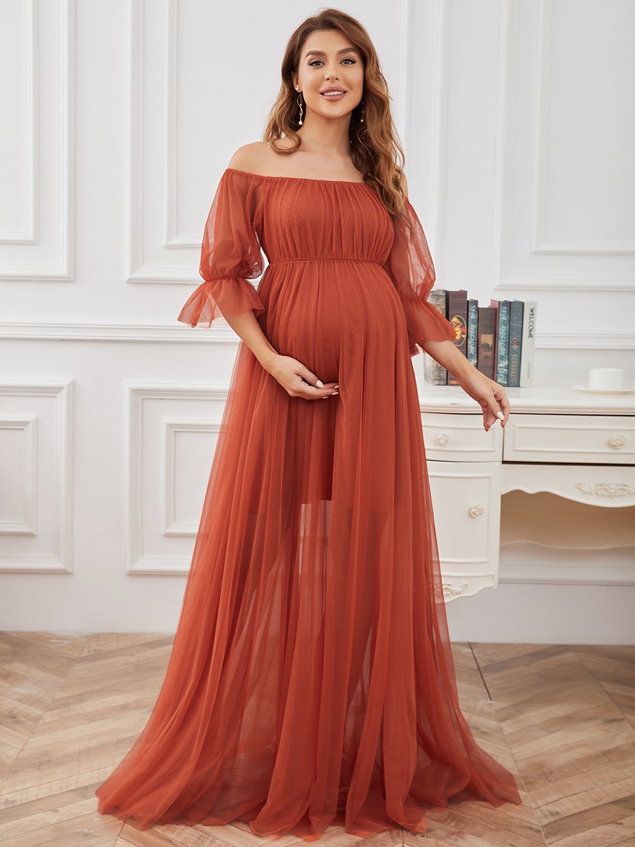 A Line Short Puff Sleeves Wholesale Maternity Dresses