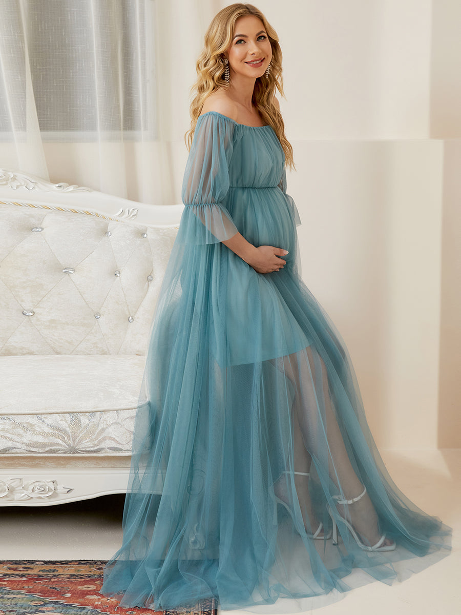 A Line Short Puff Sleeves Wholesale Maternity Dresses