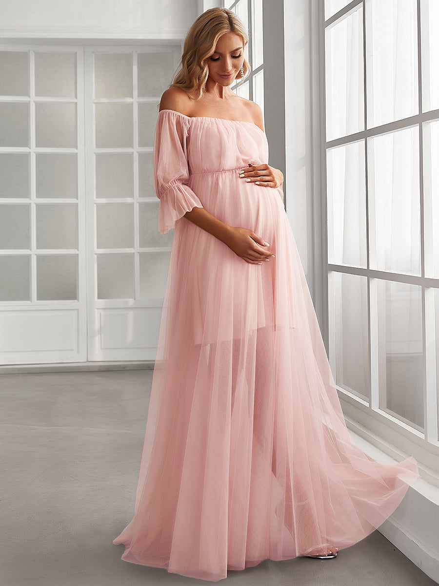 A Line Short Puff Sleeves Wholesale Maternity Dresses