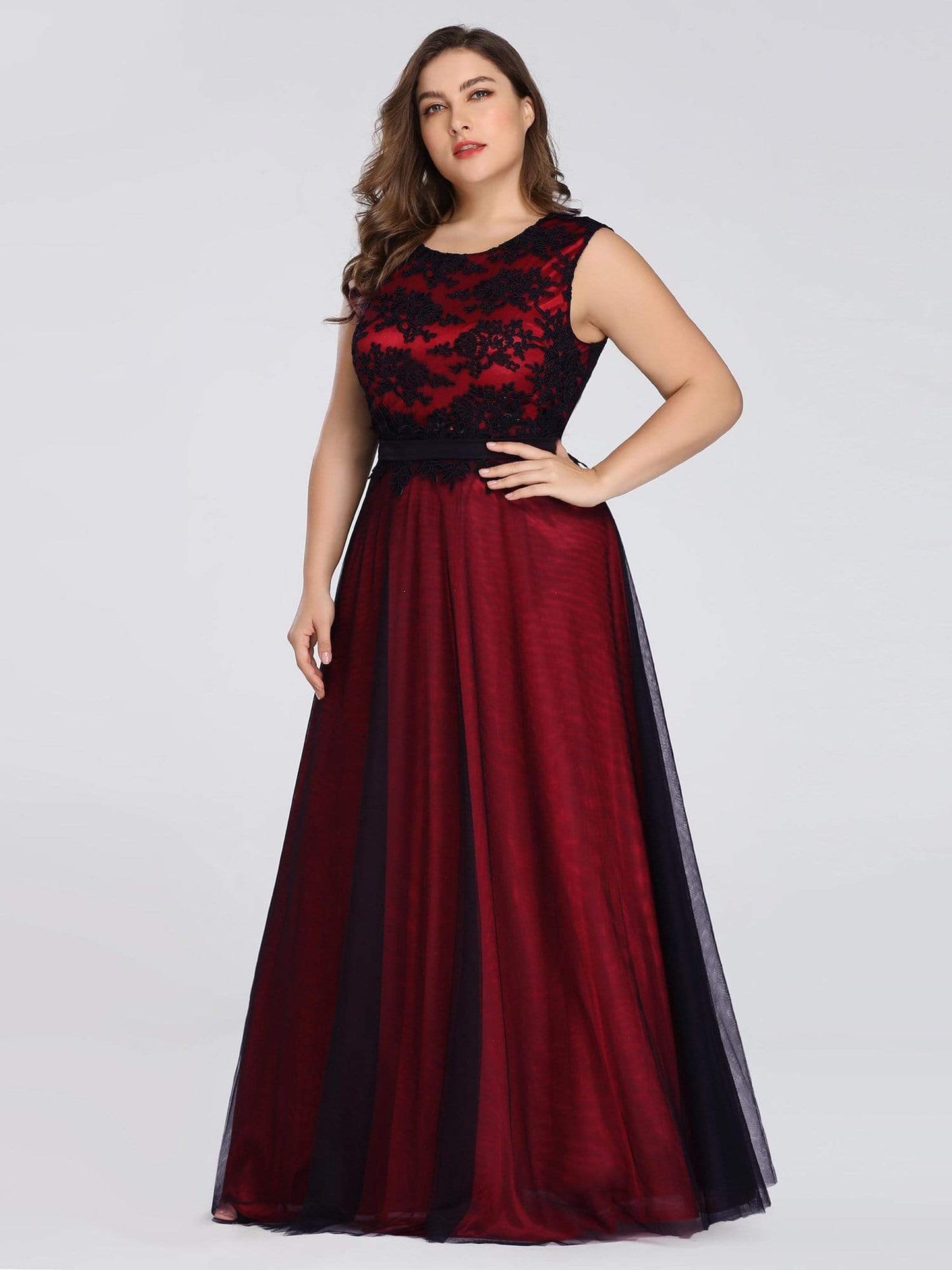Plus Size Lace Wholsesale Evening Dresses with Black Brocade