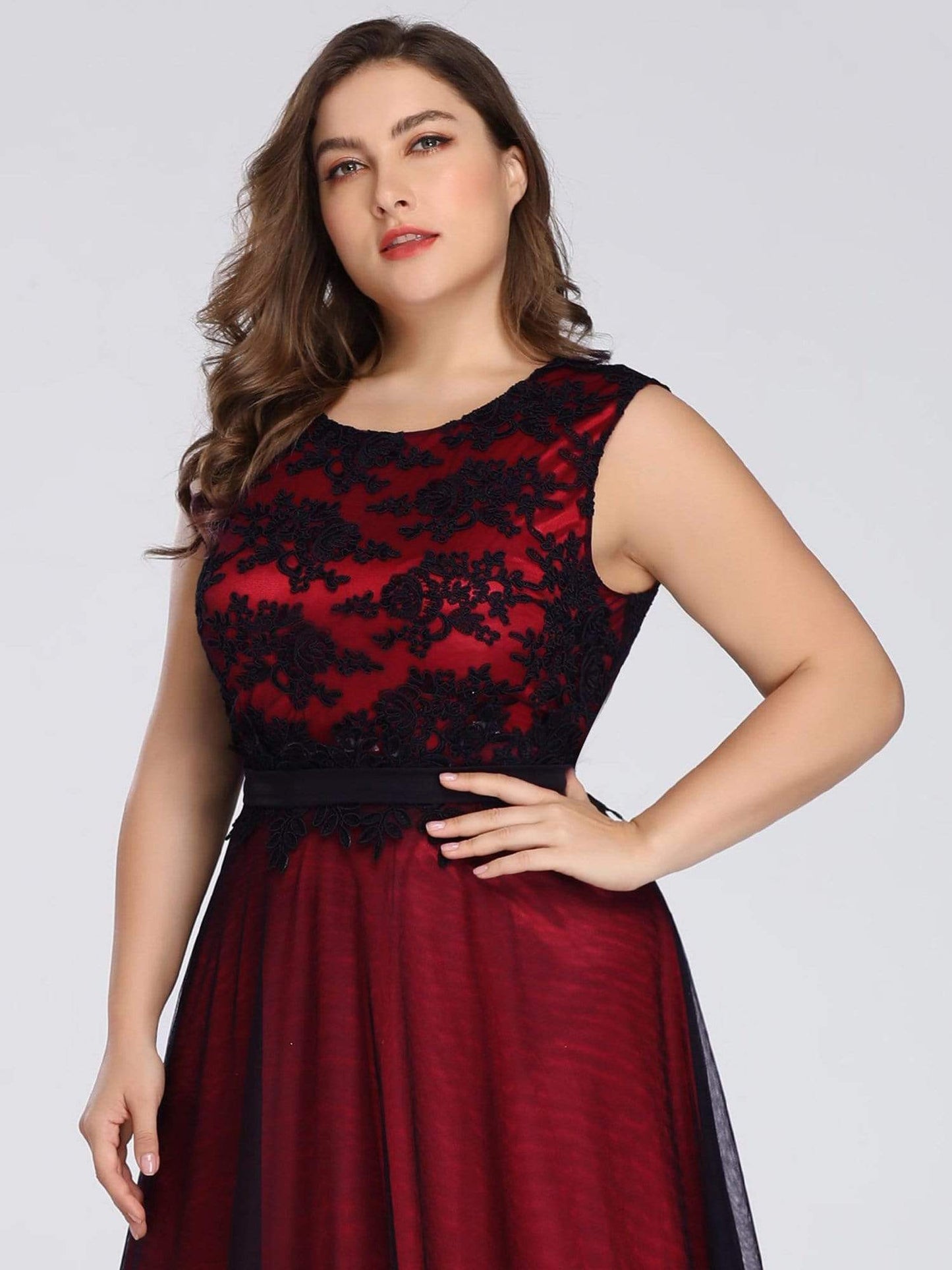 Plus Size Lace Wholsesale Evening Dresses with Black Brocade