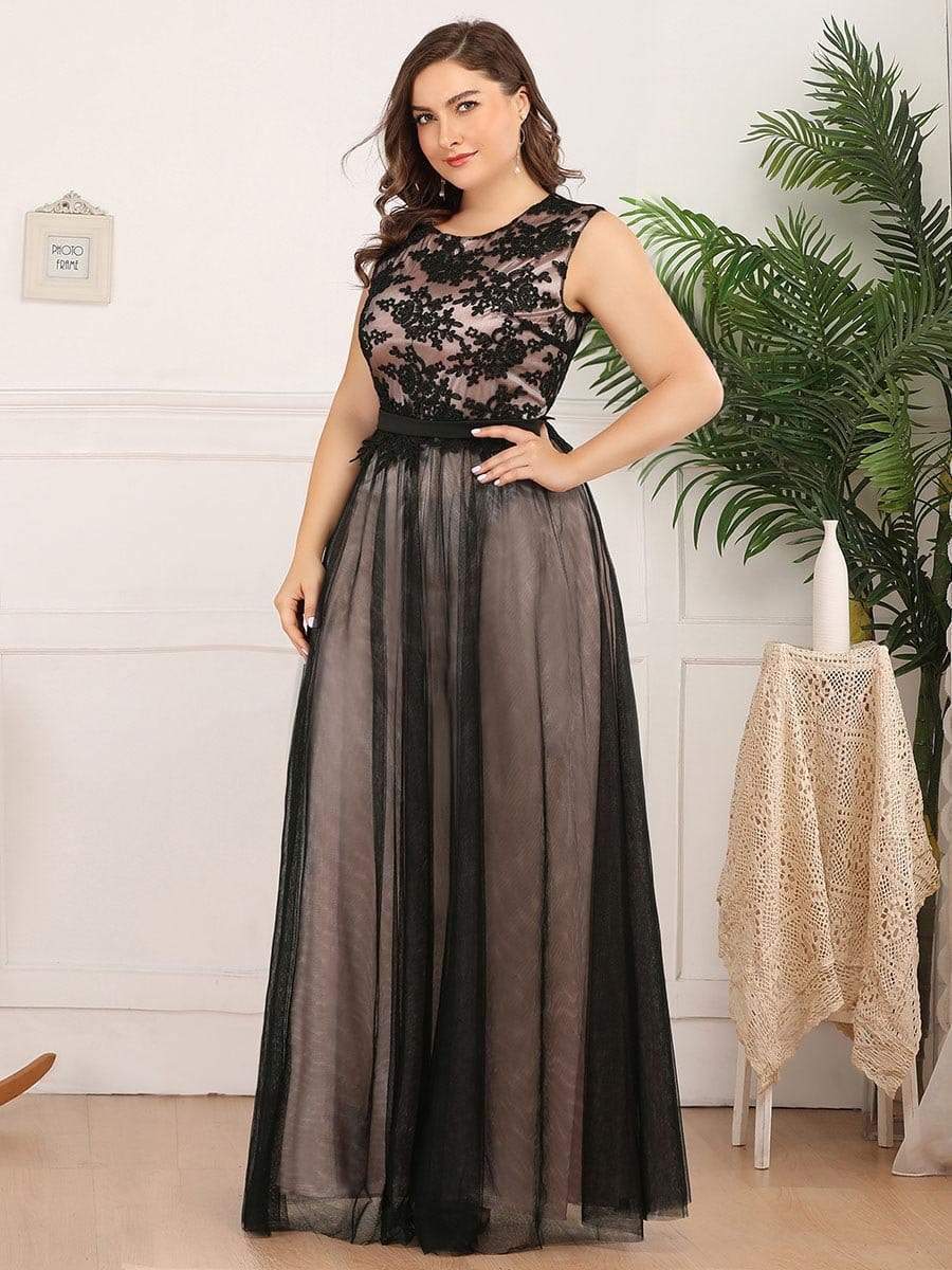 Plus Size Lace Wholsesale Evening Dresses with Black Brocade