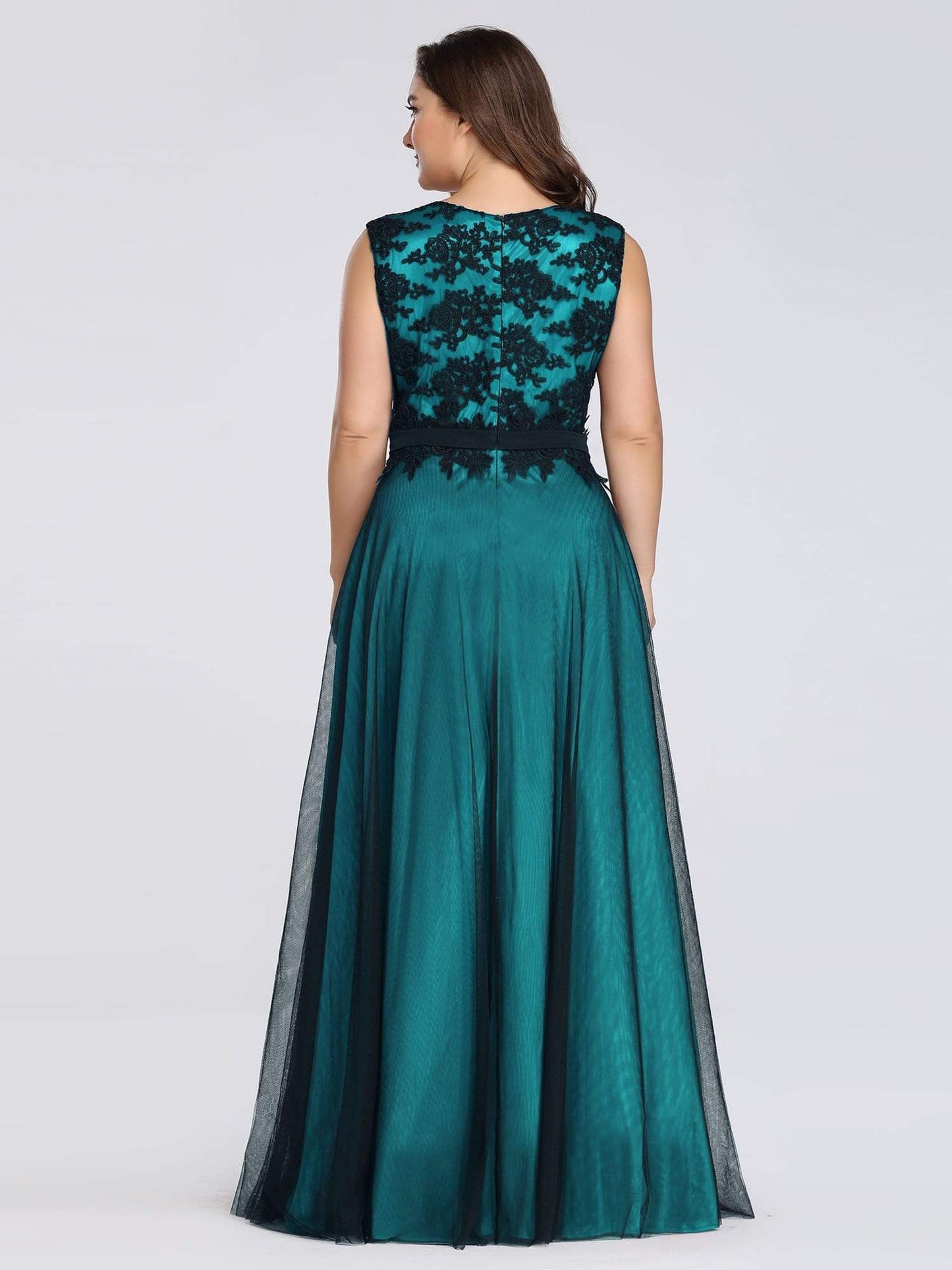 Plus Size Lace Wholsesale Evening Dresses with Black Brocade