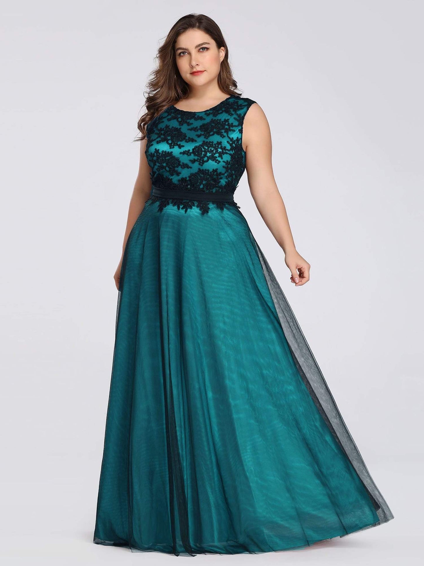 Plus Size Lace Wholsesale Evening Dresses with Black Brocade