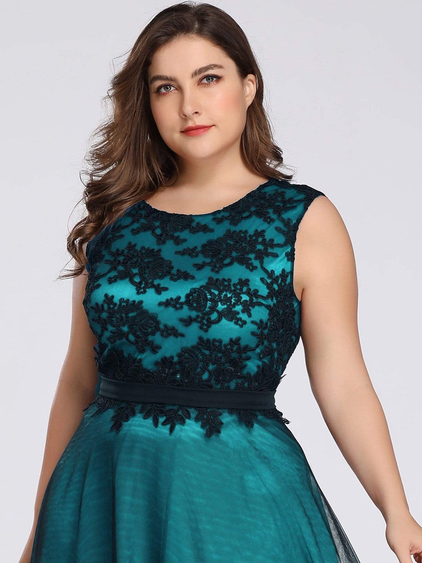 Plus Size Lace Wholsesale Evening Dresses with Black Brocade