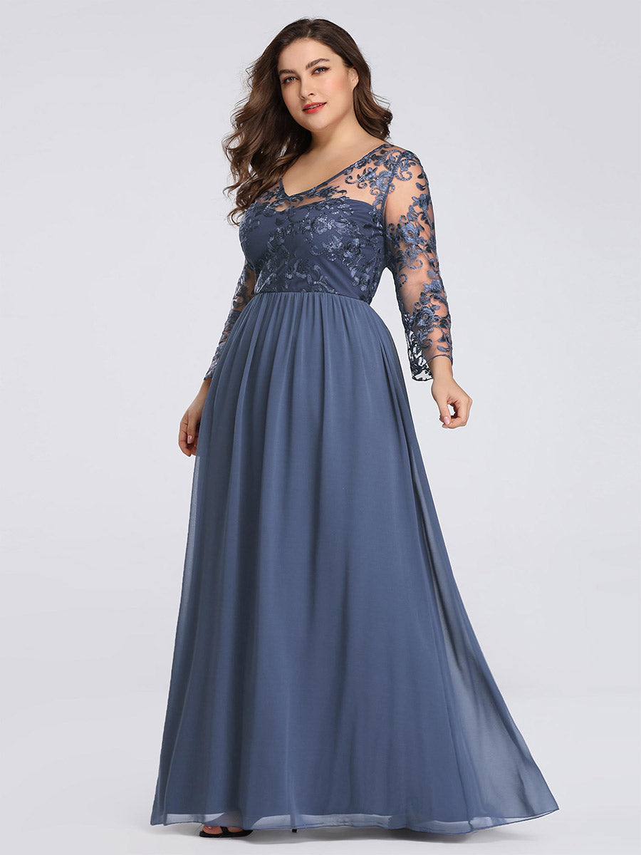 Plus Size Long Sleeve Lace Wholesale Evening Dress with Long Sleeve