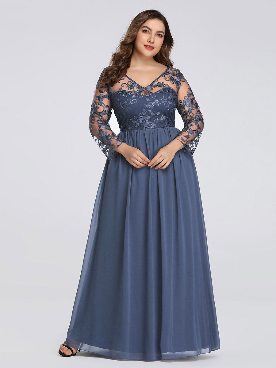 Plus Size Long Sleeve Lace Wholesale Evening Dress with Long Sleeve