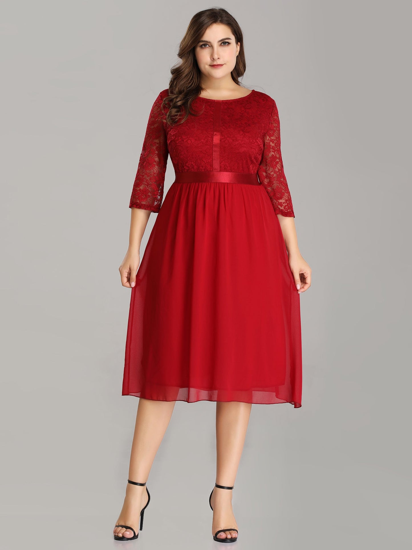 Elegant A Line Lace Cocktail Party Dress Knee Length EZ07641