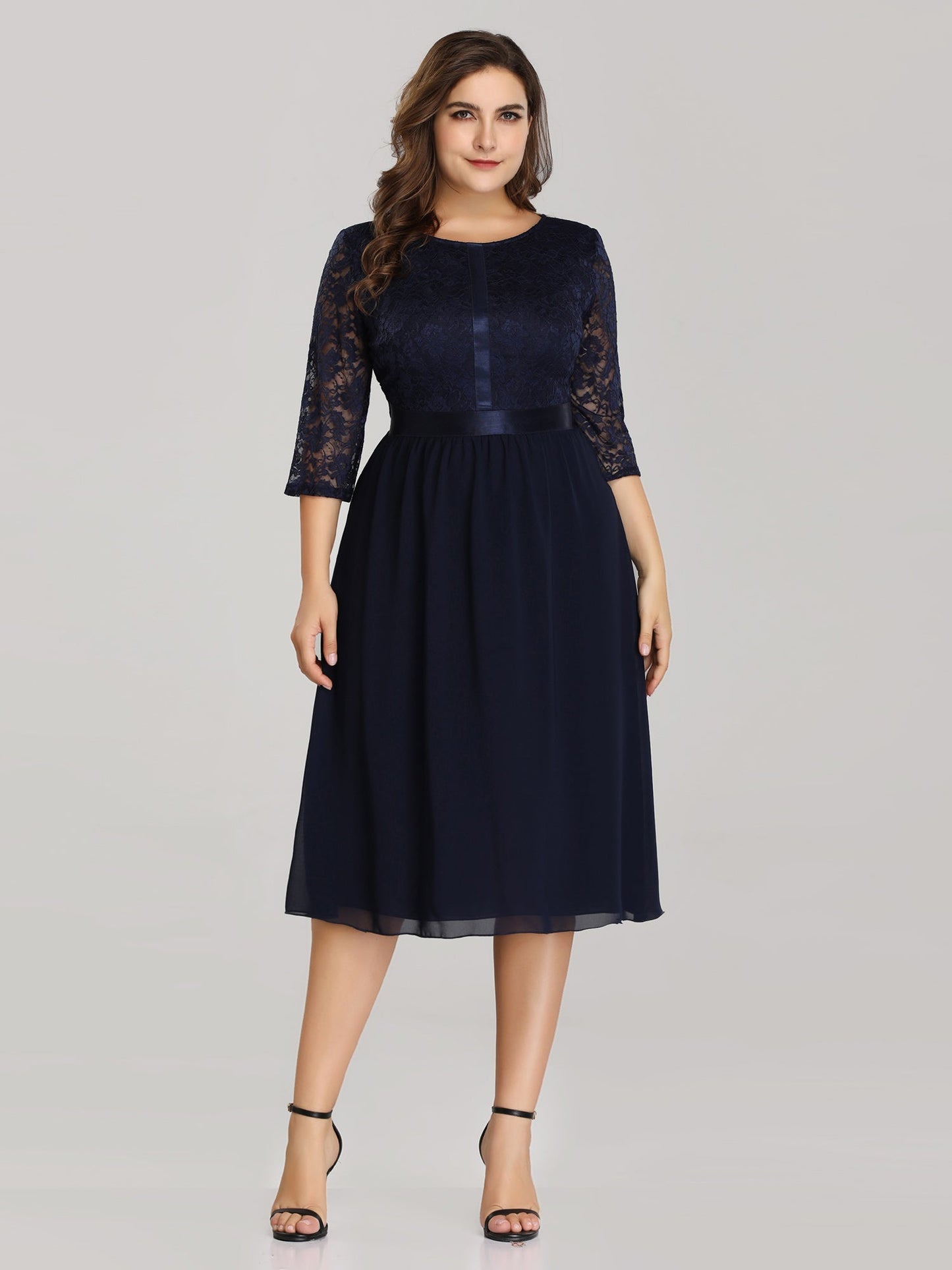 Elegant A Line Lace Cocktail Party Dress Knee Length EZ07641