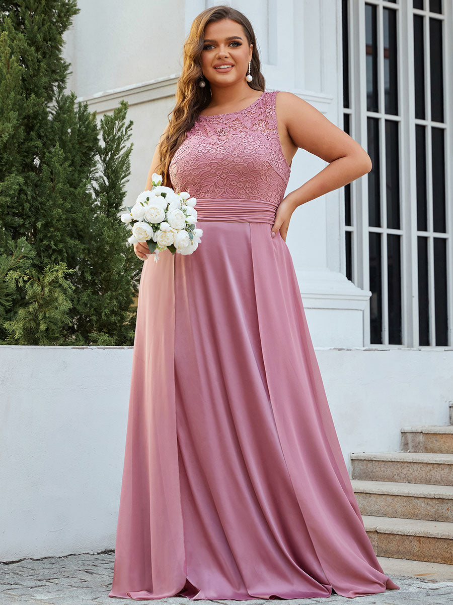 COLOR=Orchid | Plus Size Round Neck Empire Waist Lace Dresses For Women-Orchid 1