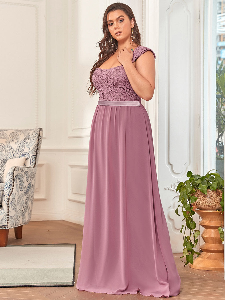 Plus Size A Line Chiffon Wholesale Bridesmaid Dress With Lace Bodice